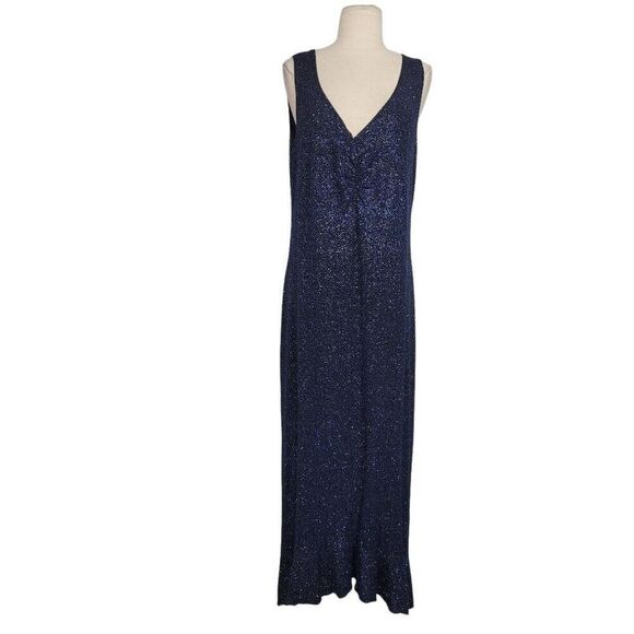 Vtg 90s Y2K Taboo Blue Sparkly Midi Maxi Dress Sz XL Slinky Stretch Flouncy Hem - Picture 1 of 8